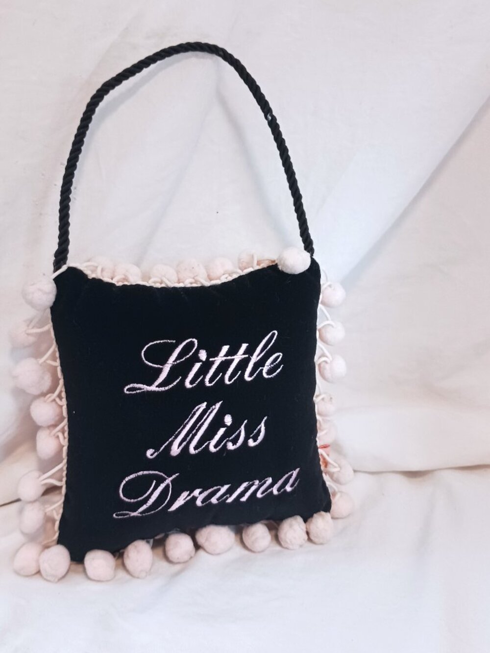 Victoria's Secret Little Miss Drama Door Hanger Pillow Black Velvet Pink Letters